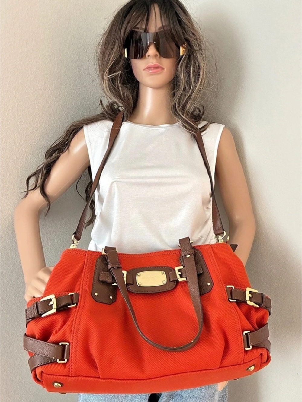 Michael Kors Orange & Brown Tote Bag
